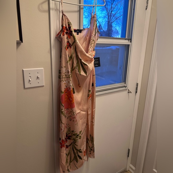Lulu’s Remarkable Entrance Pink Floral Print Satin Midi Dress - Picture 7 of 7